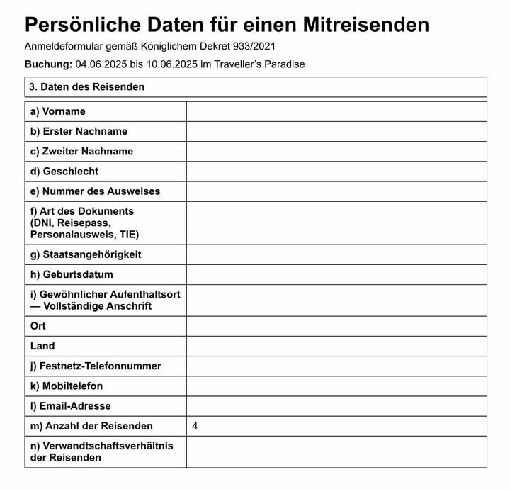 Anmeldeformular Mitreisende
